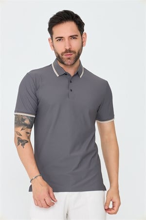 Gri Düğmeli Erkek Polo Yaka Tişört