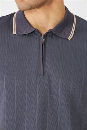 Gri Fermuarlı Polo Yaka Erkek T-Shirt
