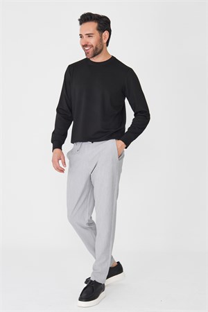 Gri İnce Çizgili Erkek Jogger Spor Pantolon