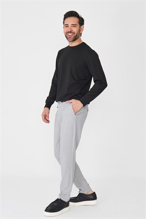 Gri İnce Çizgili Erkek Jogger Spor Pantolon