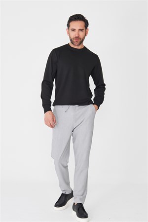 Gri İnce Çizgili Erkek Jogger Spor Pantolon