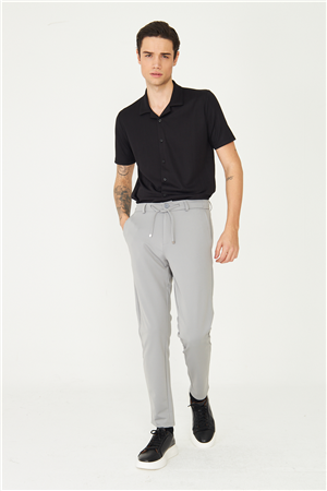 Gri Modern Kesim Bağcıklı Smart Casual Jogger Pantolon