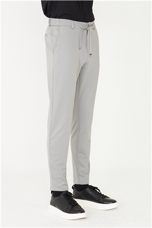 Gri Modern Kesim Bağcıklı Smart Casual Jogger Pantolon