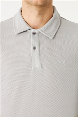 Gri Mikro Dokulu Uzun Kollu Polo Yaka Üst 