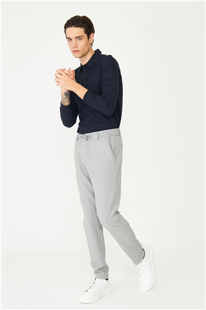 Gri Bağcıklı Smart Casual Pantolon