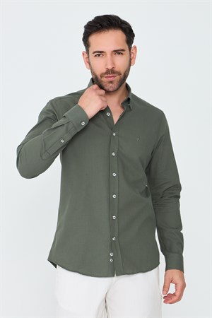 Haki %100 Pamuk Dynamic Fit Uzun Kollu Erkek Gömlek
