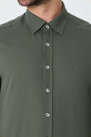 Haki %100 Pamuk Dynamic Fit Uzun Kollu Erkek Gömlek