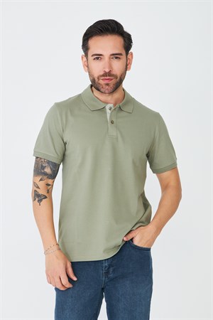 Haki Çift Düğmeli Klasik Polo Yaka T-shirt
