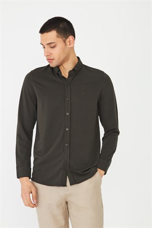 Haki Erkek Gömlek Uzun Kollu Gömlek