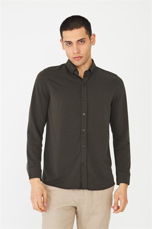 Haki Erkek Gömlek Uzun Kollu Gömlek