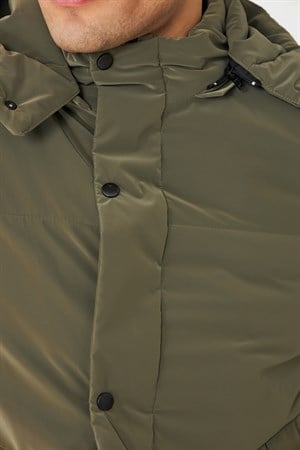 Haki Modern Kesim Kapüşonlu Haki Erkek Şişme Mont