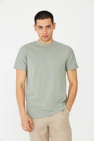 Haki Yeşil Basic Bisiklet Yaka Erkek T-Shirt