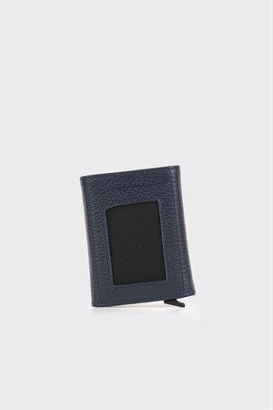 Hakiki Deri Lacivert Kart Mekanizmalı Premium Kartlık