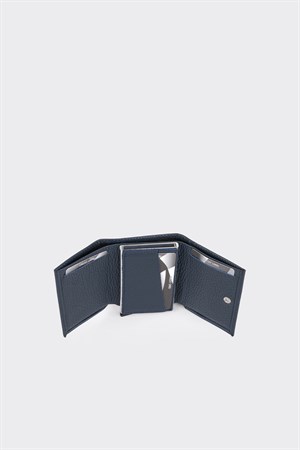 Hakiki Deri Lacivert Kart Mekanizmalı Premium Kartlık