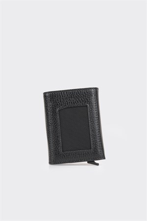 Hakiki Deri Siyah Kart Mekanizmalı Premium Kartlık