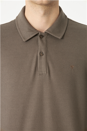 Kahverengi Mikro Dokulu Uzun Kollu Polo Yaka Üst