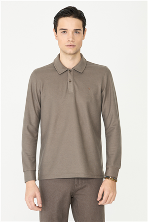 Kahverengi Mikro Dokulu Uzun Kollu Polo Yaka Üst