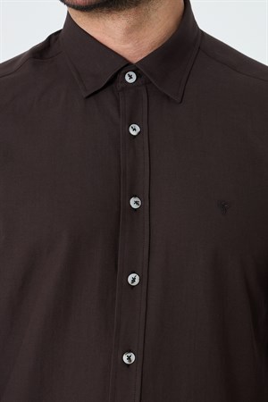 Kahverengi %100 Pamuk Dynamic Fit Uzun Kollu Gömlek