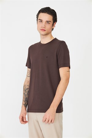 Kahverengi Bisiklet Yaka Basic Erkek T-Shirt