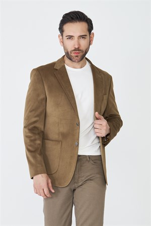 Kahverengi Fitilli Kadife Slim Fit Blazer Ceket