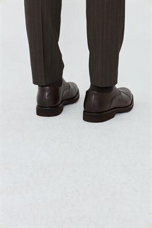 Kahverengi Hakiki Deri Bağcıklı Erkek Klasik Ayakkabı