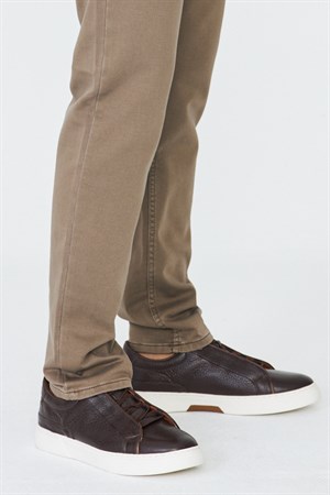 Kahverengi Hakiki Deri Lastik Bağcıklı Erkek Sneaker