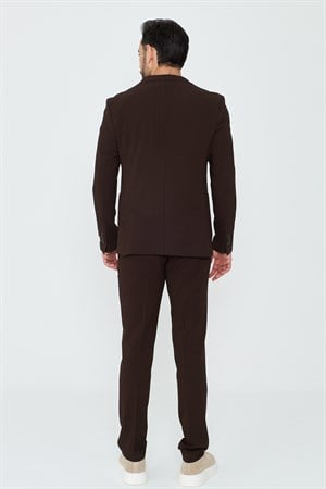 Kahverengi Mono Yaka 6 Drop Regular Fit Jogger Takım Elbise