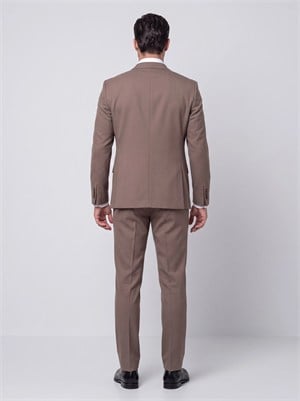 Kahverengi Regular Fit 6 Drop Sivri Yaka Yelekli Erkek Takım Elbise