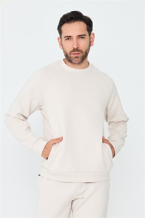 Kırık Beyaz Pamuklu Erkek Basic Sweatshirt