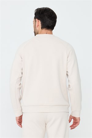 Kırık Beyaz Pamuklu Erkek Basic Sweatshirt