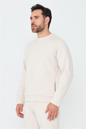 Kırık Beyaz Pamuklu Erkek Basic Sweatshirt