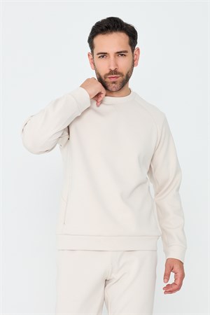 Kırık Beyaz Pamuklu Erkek Basic Sweatshirt