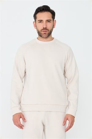 Kırık Beyaz Pamuklu Erkek Basic Sweatshirt