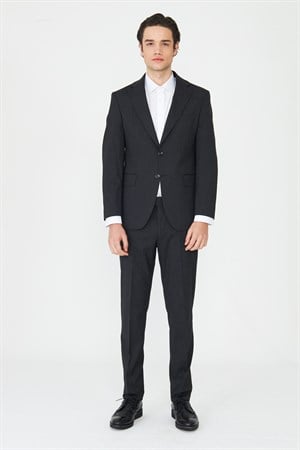 Koyu Gri İnce Dokulu Kumaş Modern Slim Fit Klasik Yaka Premium Takım Elbise