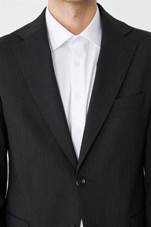 Koyu Gri İnce Dokulu Kumaş Modern Slim Fit Klasik Yaka Premium Takım Elbise