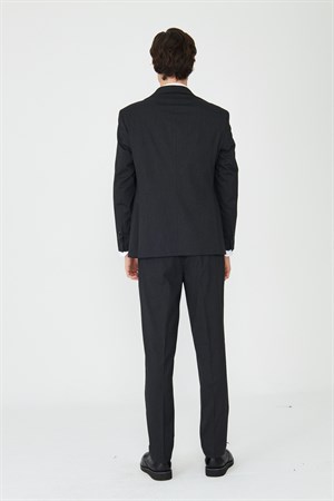 Koyu Gri İnce Dokulu Kumaş Modern Slim Fit Klasik Yaka Premium Takım Elbise