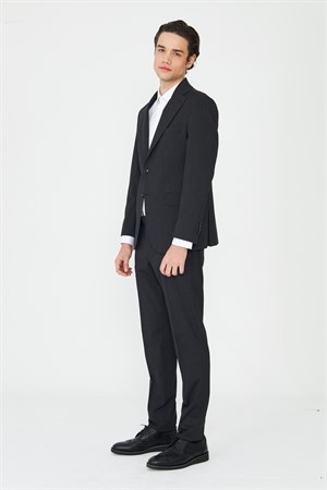 Koyu Gri İnce Dokulu Kumaş Modern Slim Fit Klasik Yaka Premium Takım Elbise