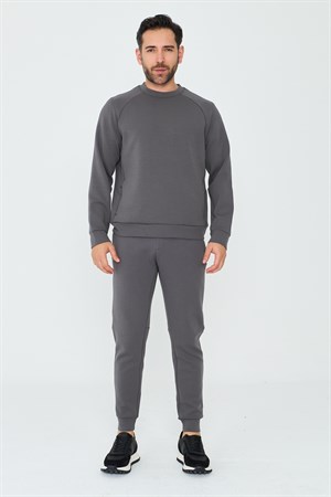 Koyu Gri Pamuklu Erkek Basic Sweatshirt