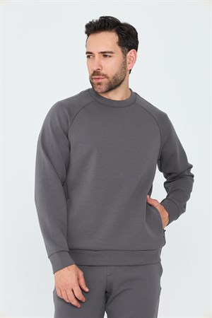 Koyu Gri Pamuklu Erkek Basic Sweatshirt