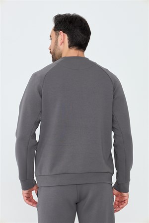 Koyu Gri Pamuklu Erkek Basic Sweatshirt