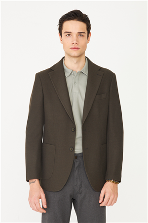 Haki Kadife İçi Desenli Zamansız Kullanım Ceket