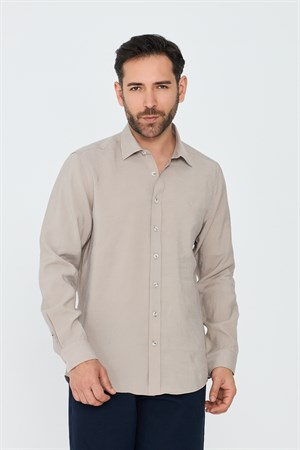 Krem Rengi Dynamic Fit Uzun Kollu Erkek Gömlek