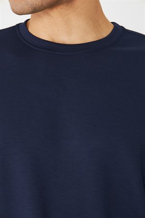 Lacivert Basic Bisiklet Yaka Erkek Sweatshirt