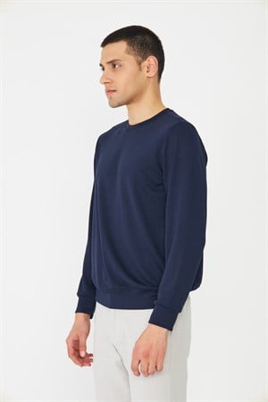 Lacivert Basic Bisiklet Yaka Erkek Sweatshirt
