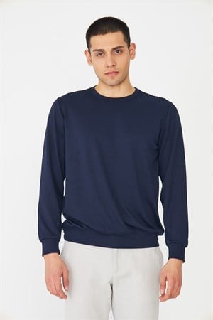 Lacivert Basic Bisiklet Yaka Erkek Sweatshirt