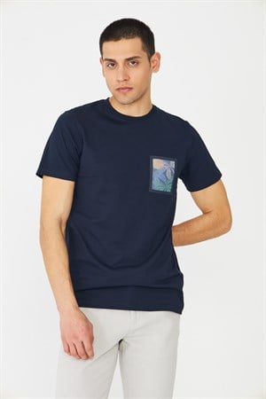 Lacivert Baskılı Bisiklet Yaka Erkek T-Shirt