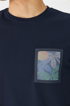 Lacivert Baskılı Bisiklet Yaka Erkek T-Shirt