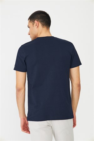 Lacivert Baskılı Bisiklet Yaka Erkek T-Shirt