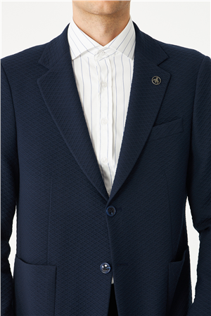 Lacivert Hafif Desenli Blazer Ceket