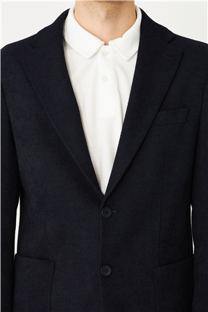 Lacivert Hafif Dokulu İçi Desenli Blazer Ceket